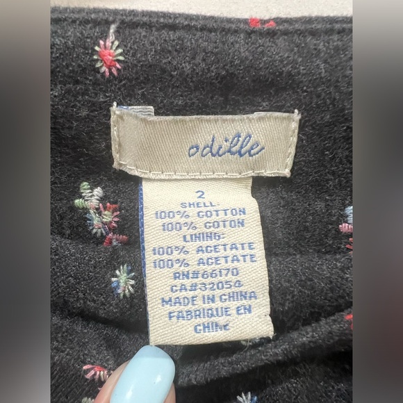 Odille Anthropologie Black Floral Embroidered Cotton Skirt Size 2 - Picture 2 of 4